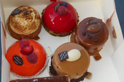 Delicious confections for desert can be purchased from patisseries in most French villages 