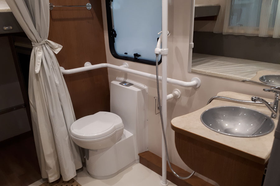 The oversized, accessible bathroom on the Sky Free for disabled motorhome travellers