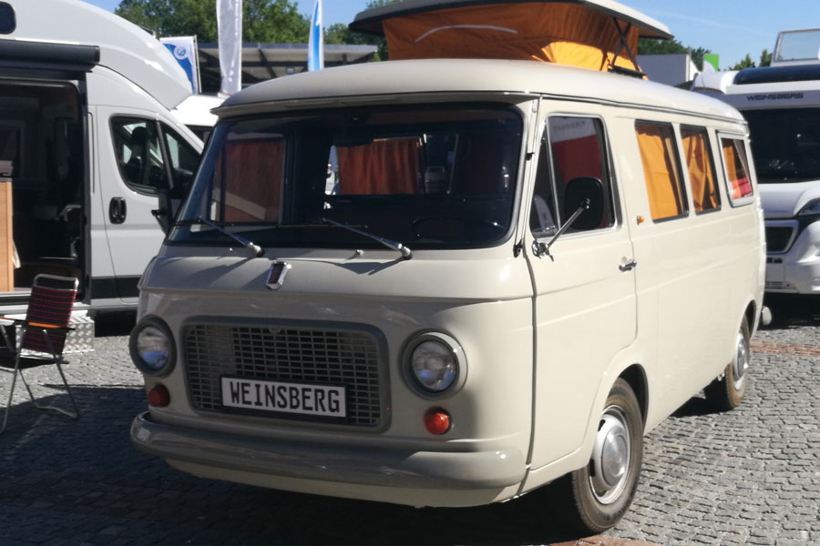 A classic, early Weinsberg was on display at the dealer convention to celebrate 50 years of manufacturing campervans