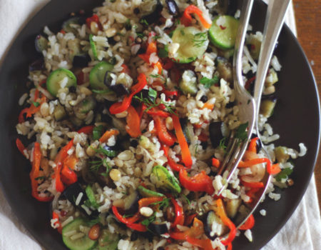 Brown Rice Salad, our favourite summer recipe to accompany a campervan barbecue